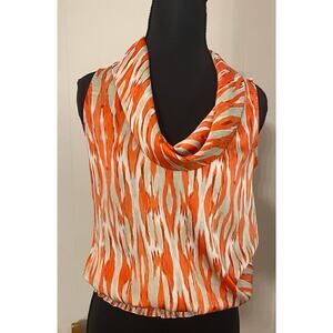 Michael Kors Sleeveless Cowl Neck Orange Gray Blouse‎ XS Office Going Out Top
